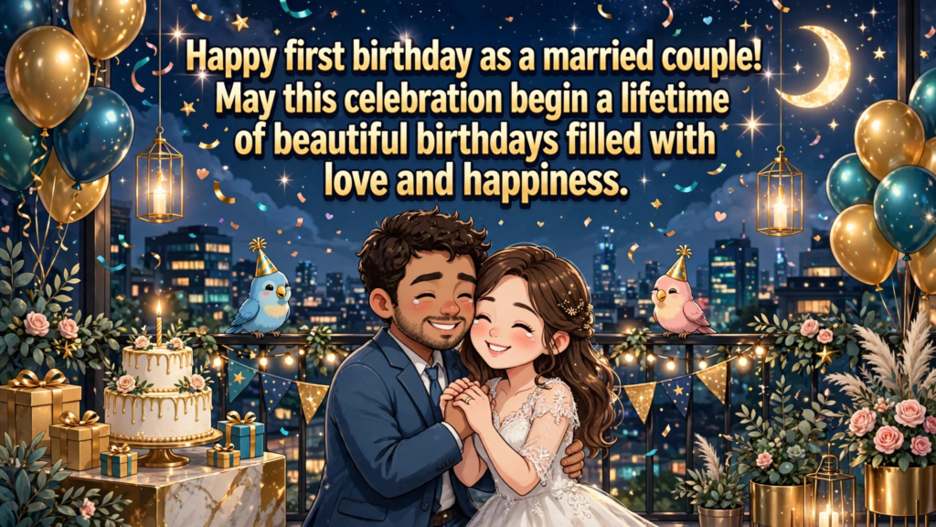 7. Birthday Wishes for a Couple Celebrating Their First Birthday After Marriage